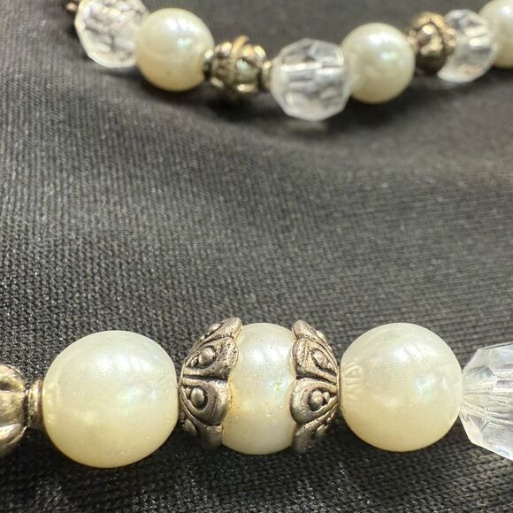 Cream Beaded Necklace with Crystal Accents - Picture 7 of 15